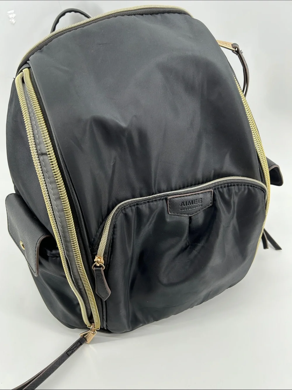 Aimee Kestenberg Baby Backpack Rome Black Nylon Backpack Gold Zipper